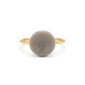 Nidus Topo — anillo de porcelana con cúpula circular lisa en esmalte topo brillante sobre aro fino de oro, vista frontal sobre fondo blanco